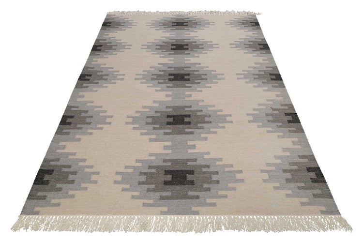 Kelim Teppich Beige Grau aus Wolle Belle Green Looop 200x290 cm
