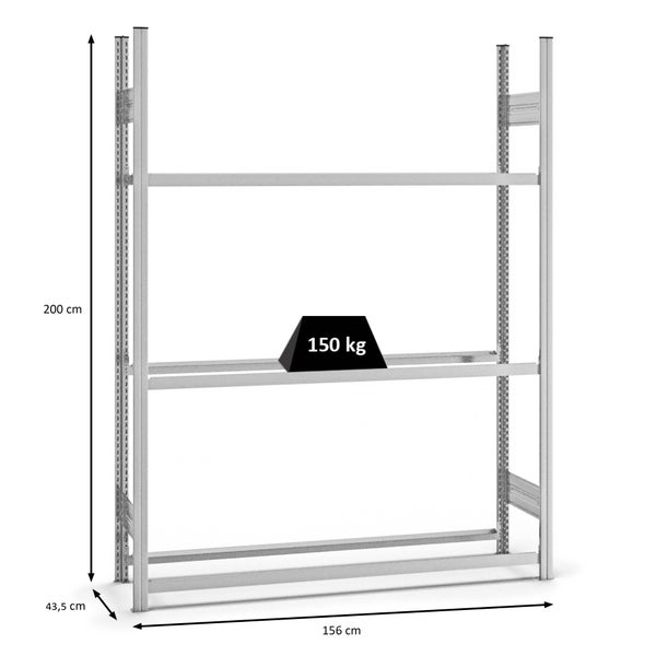 PROREGAL Reifenregal Stecksystem T-Profil Grundregal HxBxT 200 x 150 x 40 cm 3 Ebenen Fachlast 150 kg Verzinkt