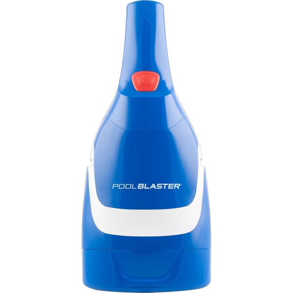 Blauer handgehaltener Poolsauger Pool Blaster mit weißem Streifen und rotem Einschaltknopf.