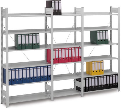 PROREGAL Aktenregal Stecksystem T-Profil Grundregal HxBxT 175 x 75 x 30 cm 5 Ebenen Fachlast 60 kg Einseitig Nutzbar Lichtgrau