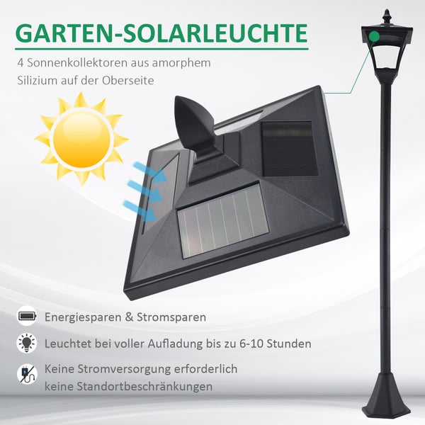 Outsunny Solar Gartenlaterne, Wegleuchte mit LED 40 Lumen, 18 x 18 x 160cm, Edelstahl, Kunststoff, Schwarz