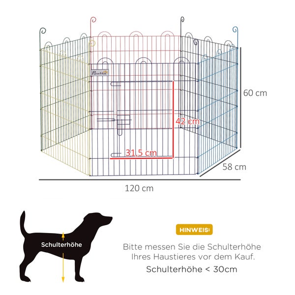 PawHut Welpenauslauf, Ø120 x 60H cm, Metall, Bunt