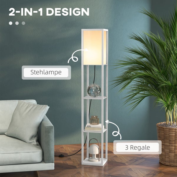 Stehlampe mit drei Regalen im Wohnzimmer