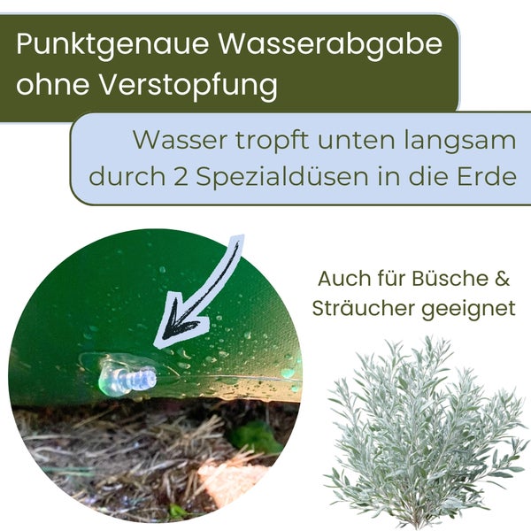 GarPet Bewässerungsring um einen Baumstamm für langsame Wasserabgabe über 5 Stunden, schützt Erde und Wurzeln.