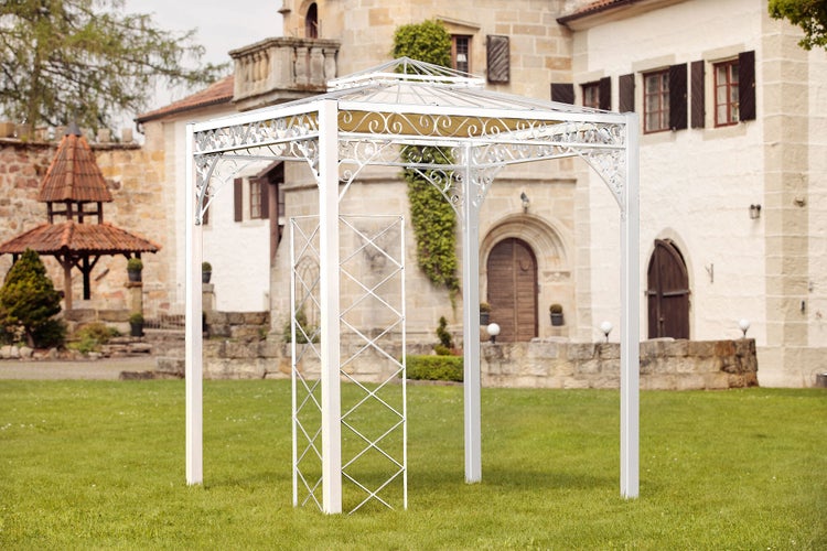 Pavillon ELEO Meran 2 x 2 m weiß - pulverbeschichtet | mit Sonnensegel ecru