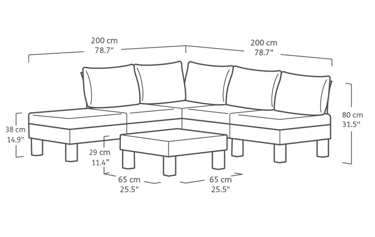 Keter Elements Loungebank + Balkonset - 5 bis 6 Personen - Graphit