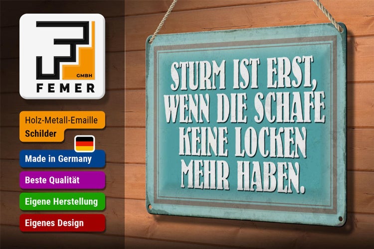 Blechschild Spruch 30x20cm Sturm wenn Schafe keine Locken