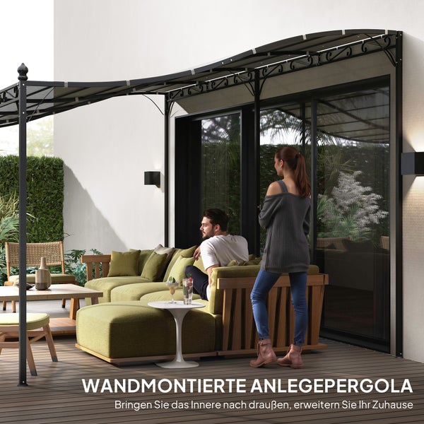 Outsunny Anbaupavillon Pergola mit Dach, Wasserabweisend Pavillon Vordach, freistehend Gartenpavillon Terrassenpavillon Überdachung Sonnenschutz für Terrasse Garten ca. 3x5x2,5 m Dunkelgrau
