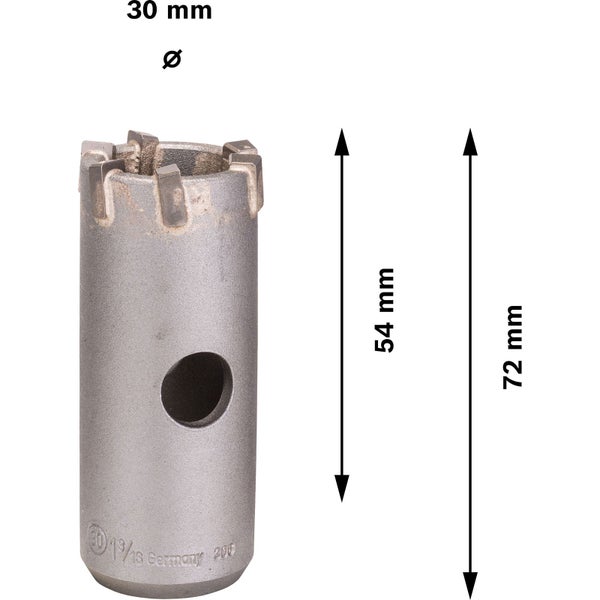 Bohrkrone mit einem Durchmesser von 30 Millimetern und einer Länge von 72 Millimetern