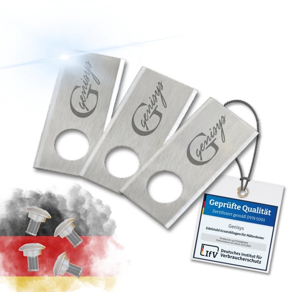 Genisys Ersatzklingen aus Edelstahl für Mähroboter mit Schrauben und Geprüfte Qualität Siegel