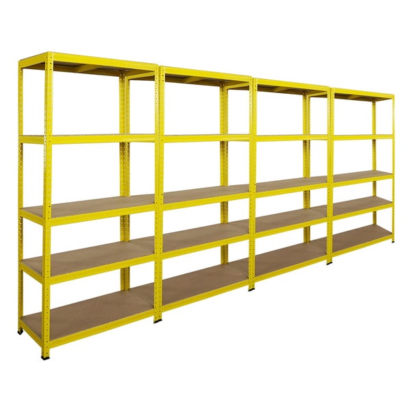 PROREGAL Mega Deal 4x Schwerlastregal YELLOW BEE, HxBxT 180x90x40cm, Fachlast 175kg, 5 Ebenen, Gelb, Kellerregal, Steckregal, Garagenregal, Lagerregal
