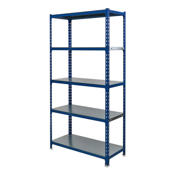 Blaues Metallregal mit fünf Regalböden für Lagerung