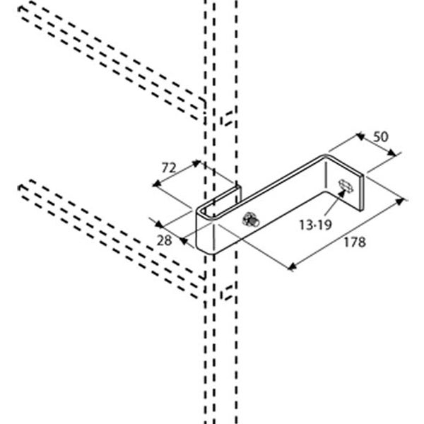Zeichnung einer Regalhalterung mit Maßangaben.