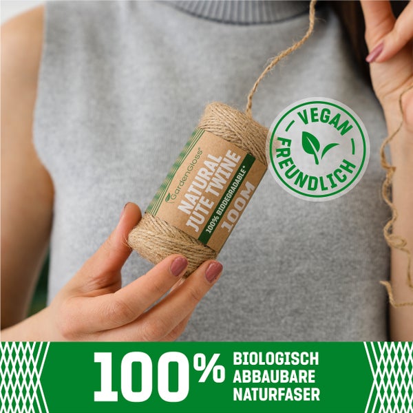 GardenGloss® Juteschnur aus Naturfaser - 100% Biologisch Abbaubar - Zweifädige Schnur für Garten, Basteln, DIY und Geschenkverpackung (200m Länge, 1mm Stärke)