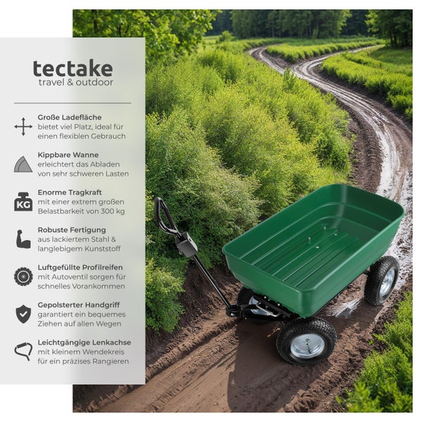 Gartenwagen tectake Tummi Belastbarkeit 300 kg mit Kippfunktion grün
