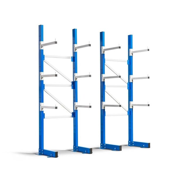 PROREGAL Kragarmregal Maximus Pro Doppelseitig Heay-Duty HxBxT 240 x 80 x 60 cm 4 Ebenen inkl. Fußebene Armlast 225 kg Lichtblau-Lichtgrau