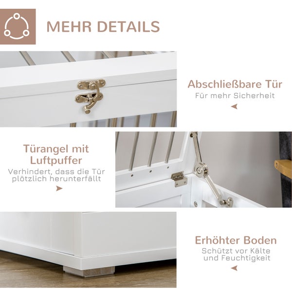 PawHut Hundekäfig für Zuhause, Hundehütte, Haustierkäfig für mittelgroße Hunde, Hundebox mit Türen, Hundehaus, Transportkäfig, Weiß, 80 x 50 x 56,5 cm