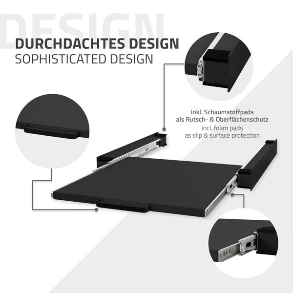 ML-Design Zwischenbaurahmen mit Ausziehplatte aus Stahl, 60x60 cm, Schwarz, Verbindungsrahmen für Waschmaschine/Trockner, Zwischenbausatz mit Auszug als Ablage für Wäschekorb, Zwischenrahmen Universal