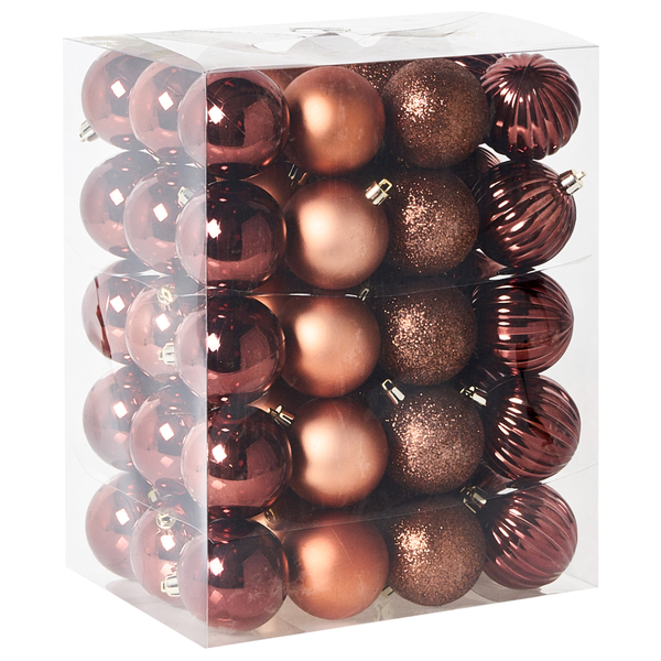 Verpackung mit Christbaumkugeln, verschiedene Oberflächen