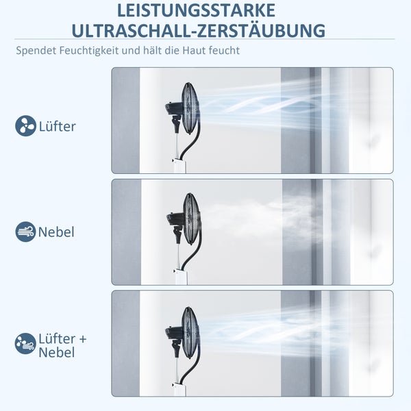 HOMCOM Ventilator mit Wasserkühlung, Standventilator mit Sprühnebel, Fernbedienung, Timerfunktion, oszillierend, 3 Stufen, 3 L Wassertank, 90 W Wasserventilator mit Rollen, 125 cm