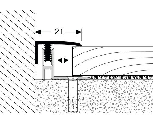 Schematische Darstellung eines justierbaren Übergangsprofils zwischen Wand und Bodenbelag