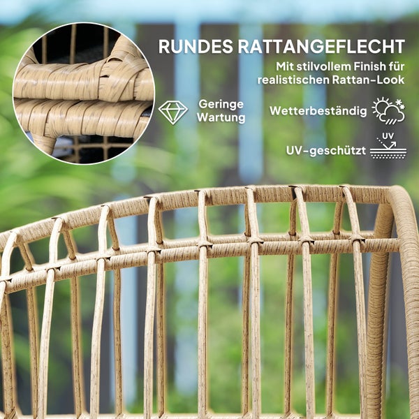 Outsunny Rattansessel Ei-Förmig mit abnehmbarem Kissen, Polster, übergroße Outdoor Sessel aus Rattan, Wetterfest Korbsessel Gartensessel Gartenstühle für Garten Balkon, Veranda, Terrasse Beige