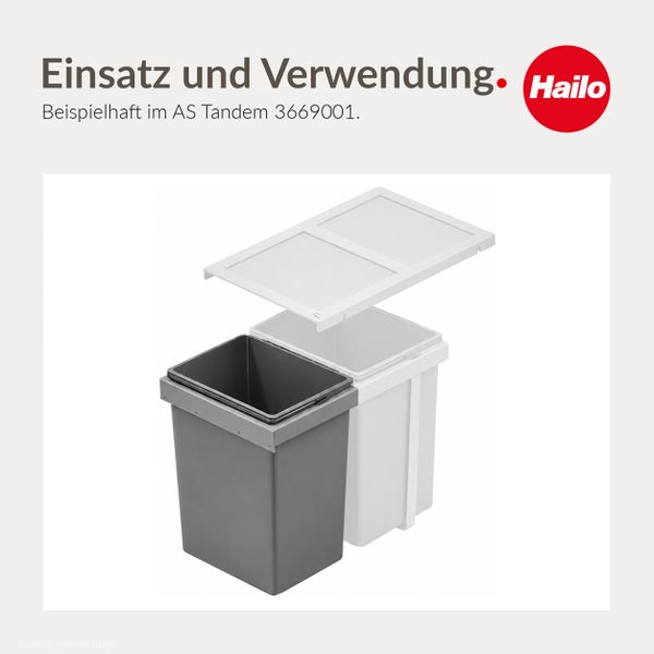 Zwei Abfallbehälter mit Deckel für Hailo AS Tandem Einbaumülltrennsystem.