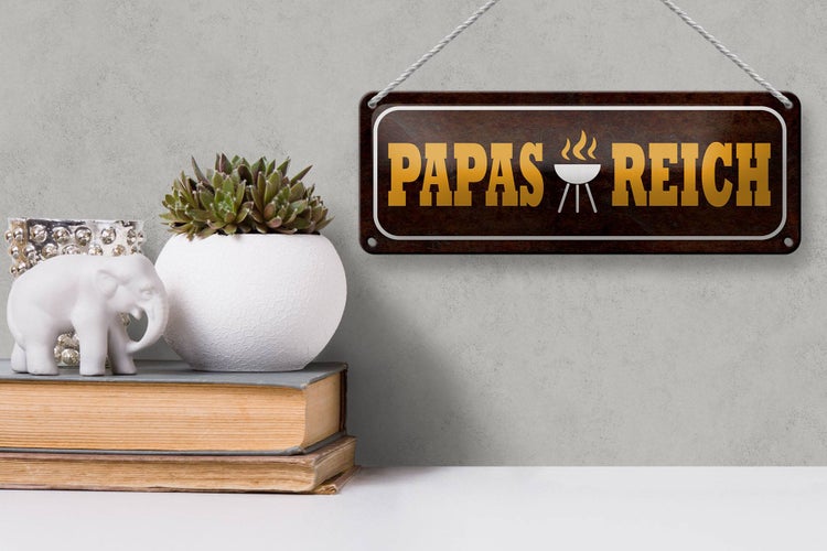Blechschild Spruch 27x10cm Papas Reich Grill Dekoration