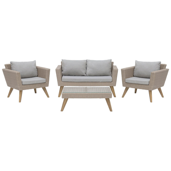 Lounge Set mit Tisch 4-Sitzer VITTORIA Polyrattan Grau