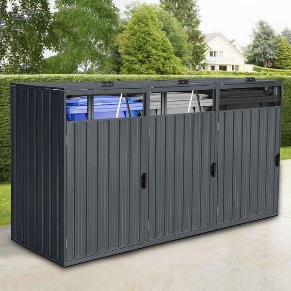 Home Deluxe - Mülltonnenbox CUBO - Platz für 4 x 240 Liter Mülltonnen, Farbe: Anthrazit, Witterungsbeständig inklusive Schloss und Schlüssel I Mülltonnenbox Gartenbox