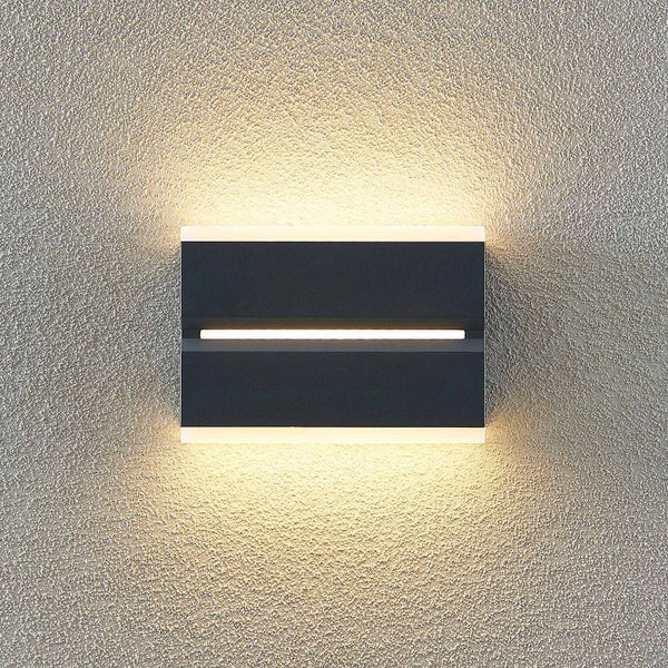 PRIOS LED Wandleuchte außen Itarion (spritzwassergeschützt (Modern) in Alu aus Aluminium (1 flammig, ) - Außenwandleuchten Wandlampe Led Außenlampe Outdoor für Außenwand/Hauswand