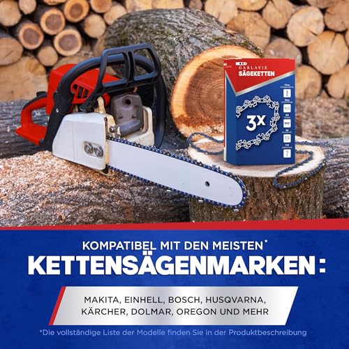 Garlavie Set mit 3 kettensäge kette 35 cm 3/8 LP 1,1 mm 52 Treibglieder – Sägeketten 35 cm kompatibel mit vielen Marken - Hochwertige motorsägenkette.