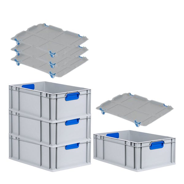PROREGAL Spar Set 4x Eurobox Nextgen Color Mit Auflagedeckel & Schiebeschnappverschlüsse HxBxT 22 x 40 x 60 cm Griffe Blau Verstärkter Boden