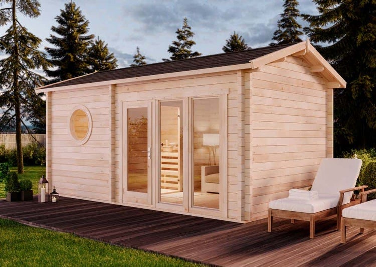 FinnTherm Saunahaus Genf-70 Gartensauna 4 Sitzbänke aus Holz, Sauna mit 70 mm Wandstärke, Außensauna mit Montagematerial