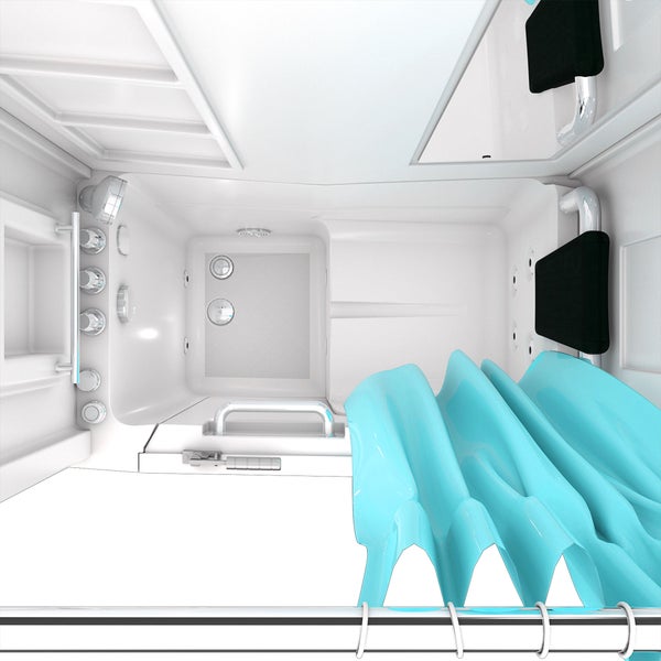 Moderne Sitzbadewanne mit Armaturen, Handbrause, Haltegriff und rutschhemmendem Boden.