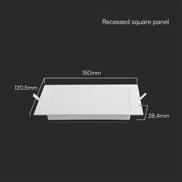 Quadratisches Einbaupanel mit den Maßen 150 mm x 120,5 mm und einer Tiefe von 28,4 mm