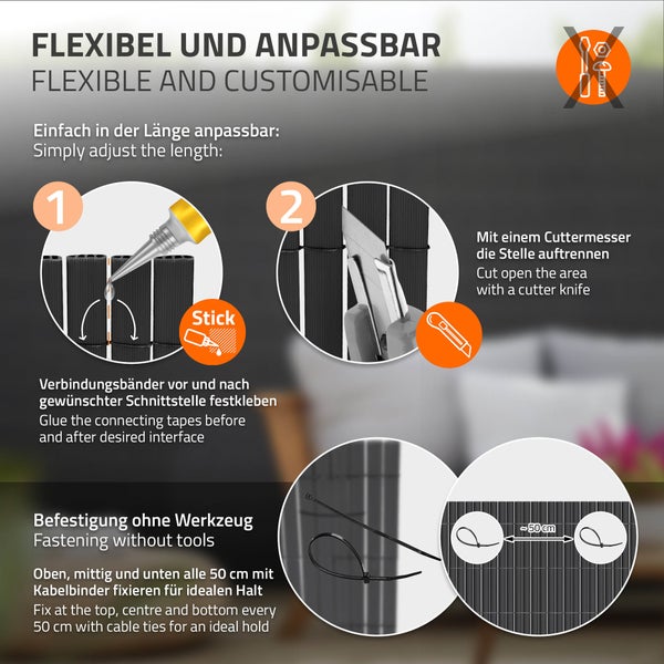 ECD Germany PVC Sichtschutzmatte 140x300 cm, Anthrazit, Sichtschutzzaun 3-Gewicht-Verstärkung, UV-beständig, Wasserdicht, Windschutz Balkonverkleidung Zaunblende Sichtschutz für Garten Balkon Terrasse