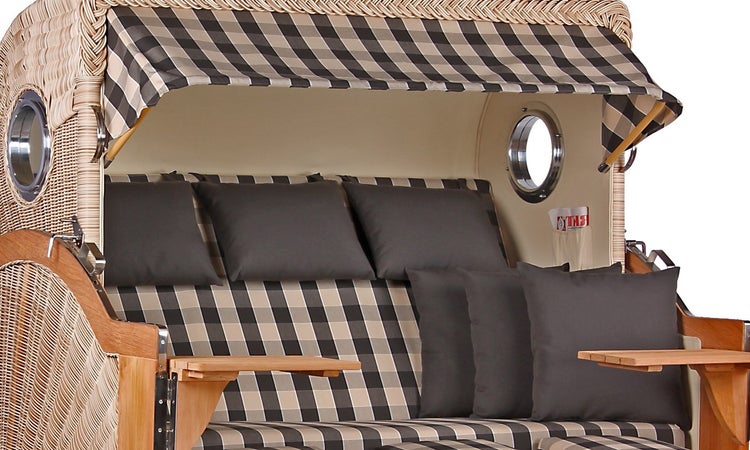 Strandkorb Westerland XXL Teak Bullauge PE shell Dessin 505