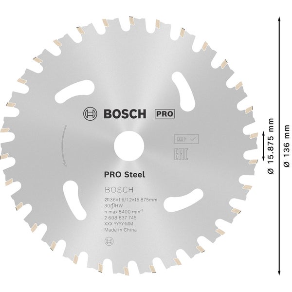 Bosch Pro Steel Sägeblatt mit Durchmesserangaben
