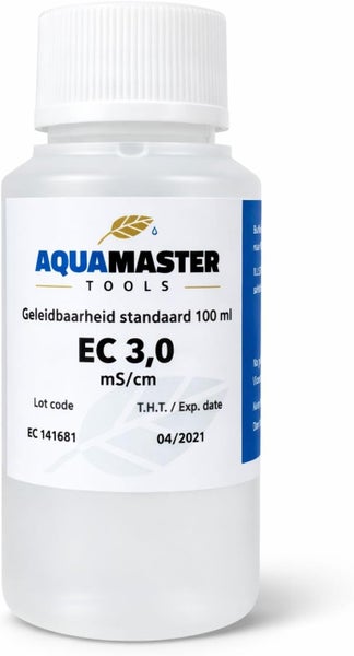 AquaMaster Tools Leitfähigkeitsstandard 100 Milliliter EC 3,0 Millisiemens pro Zentimeter zur Kalibrierung.