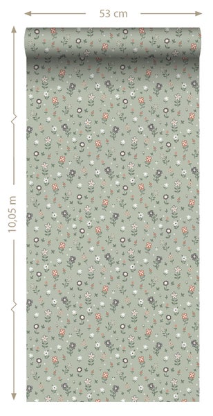 Tapetenrolle mit Blumenmuster, 53 cm breit und 10,05 m lang