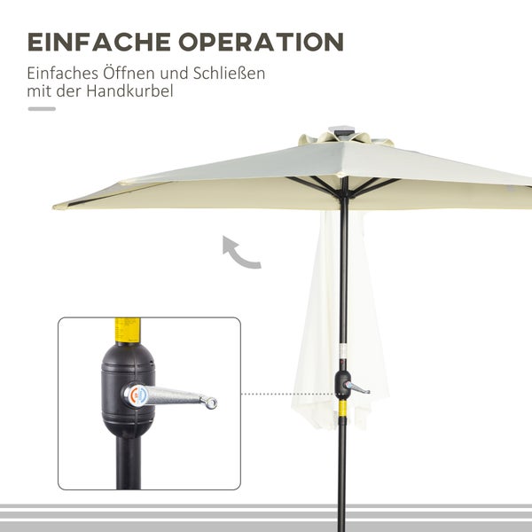 Outsunny Sonnenschirm, Halbshirm mit LED, 270 x 240 cm, Metall, Beige