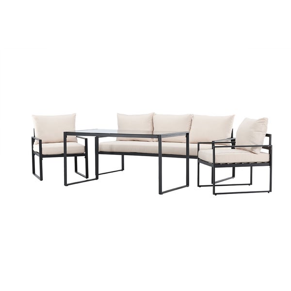 Catania Loungeset 1 Esstisch, 1 Sofa, 2 Stühle schwarz. 70 X 135 X 67 cm