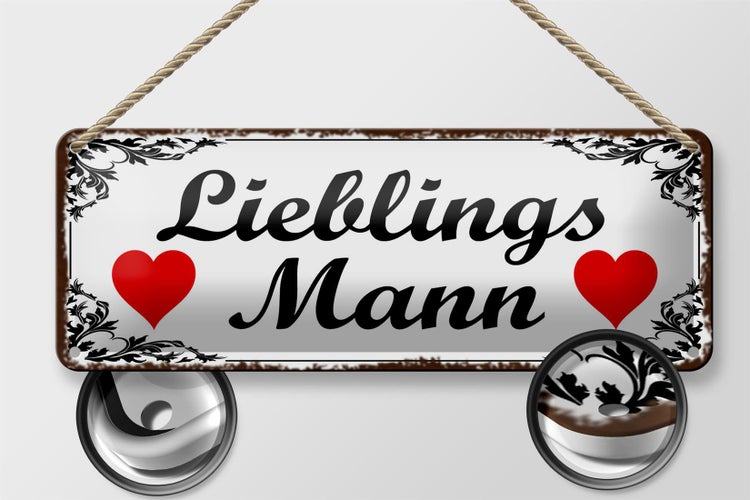 Blechschild Spruch 27x10cm Lieblingsmann Herz weißes Schild