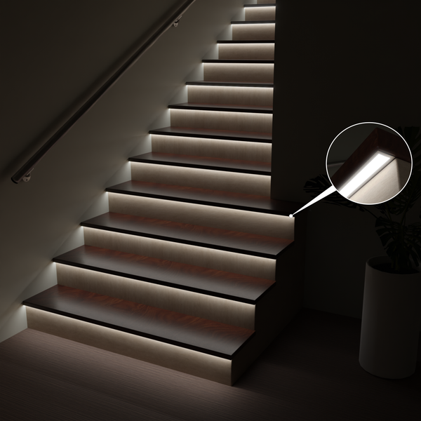 TIVENDIS Led Alu Profil 2 m EF Komplett Set für Strip / Streifen bis 12 mm breit | Abdeckung schwarz, Endkappen |  Einbau Fußleisten Flachprofil eloxiert