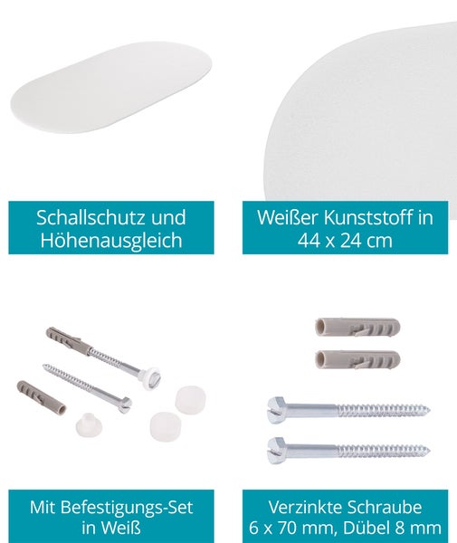 Calmwaters® Weißes Stand WC als Tiefspüler mit senkrechtem Abgang im Set mit Schallschutzmatte und Befestigung, 99000216