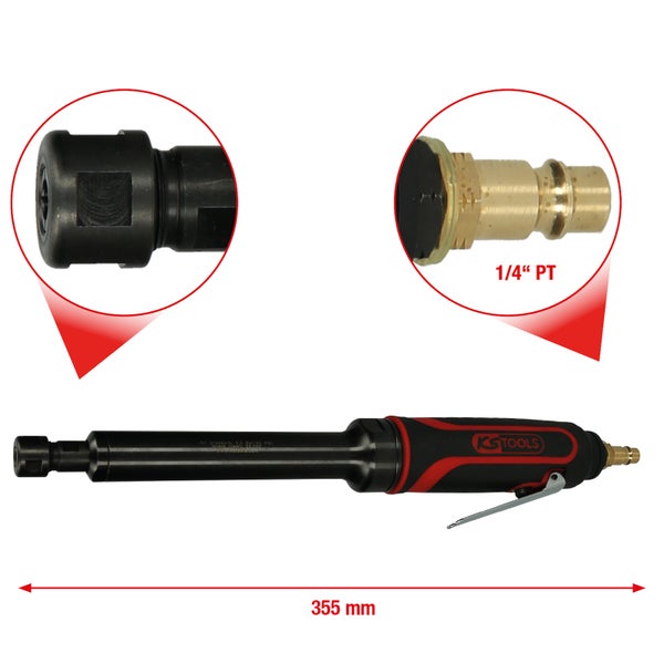 KS Tools Druckluft Geradschleifer mit Spannzange und 1/4 Zoll Anschluss, 355 Millimeter lang