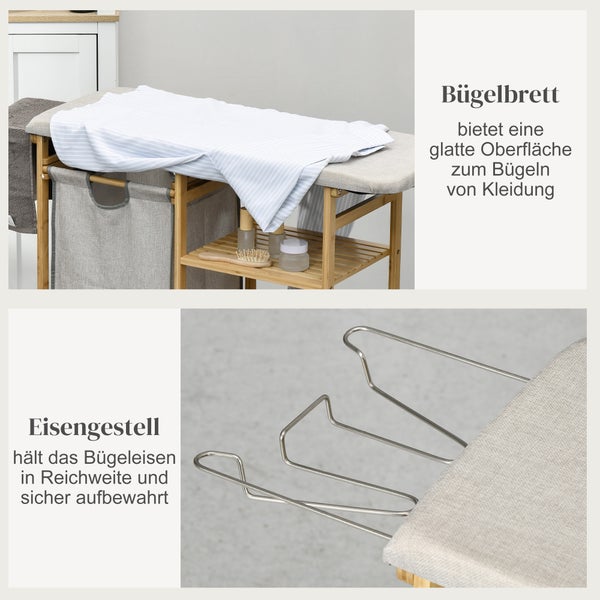 Bügeltisch mit Ablageflächen und Bügeleisenhalterung