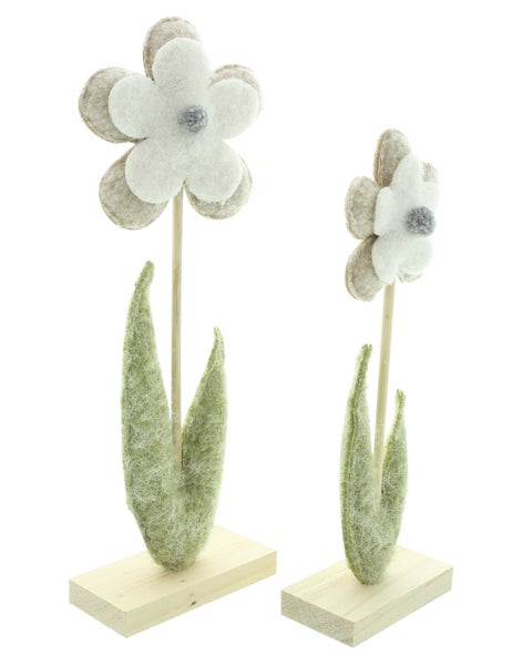 FRANK FLECHTWAREN | Dekoblume Soft, 2er Set, FILZ AUS PET, HOLZ, 9 x 5 x 27 cm, 11,5 x 5 x 31 cm