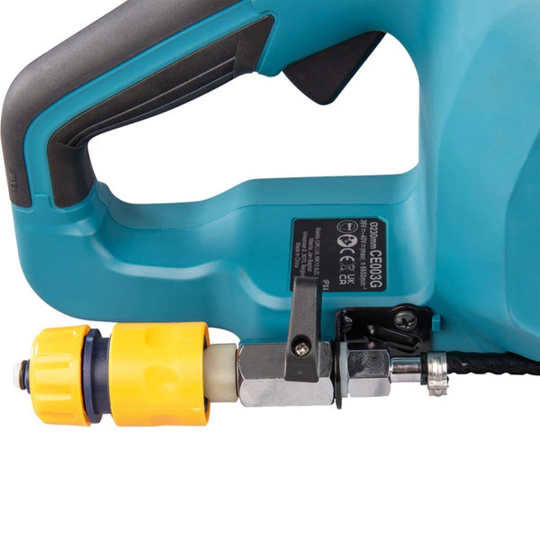 Detailansicht einer Elektro-Gartengerät-Komponente mit Anschlussstück